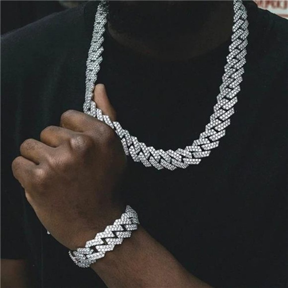 Diamond Miami Cuban Necklace 14MM Iced Out Chain 18K Gold Plated Necklaces